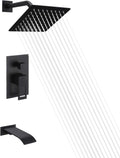 sumerain Black Tub and Shower Faucet Set with Anti-scalding Pressure Balance Valve, Waterfall Tub Spout and 8 Inch Rain Shower Head