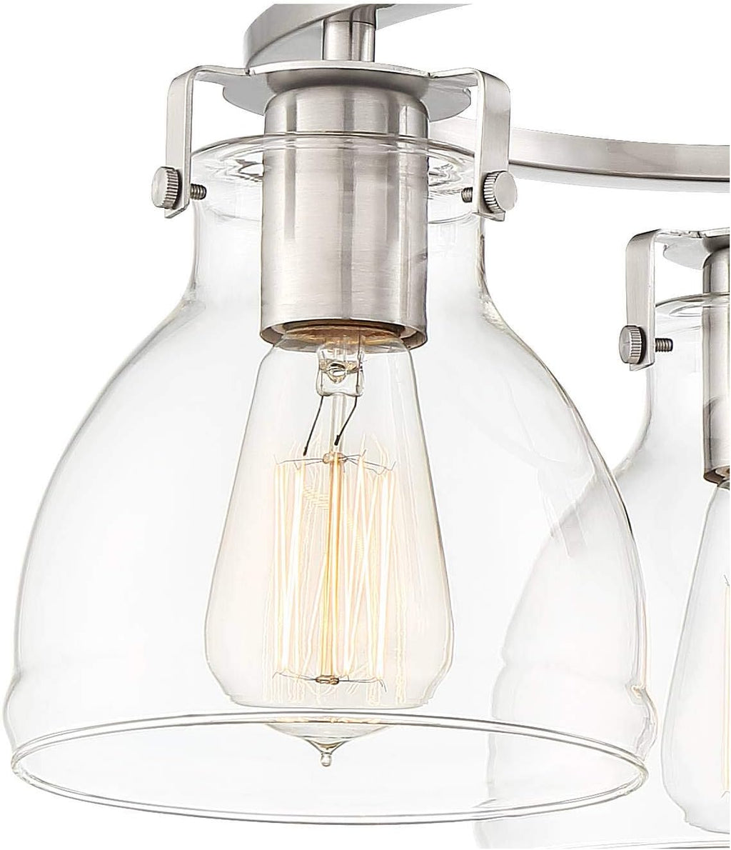 Possini Euro Design Bellis Modern Industrial Close to Ceiling Light Semi Flush Mount Fixture 14 1/2' Wide 3-Light Brushed Nickel Clear Glass Shade Bedroom Hallway Living Room Dining Room Bathroom