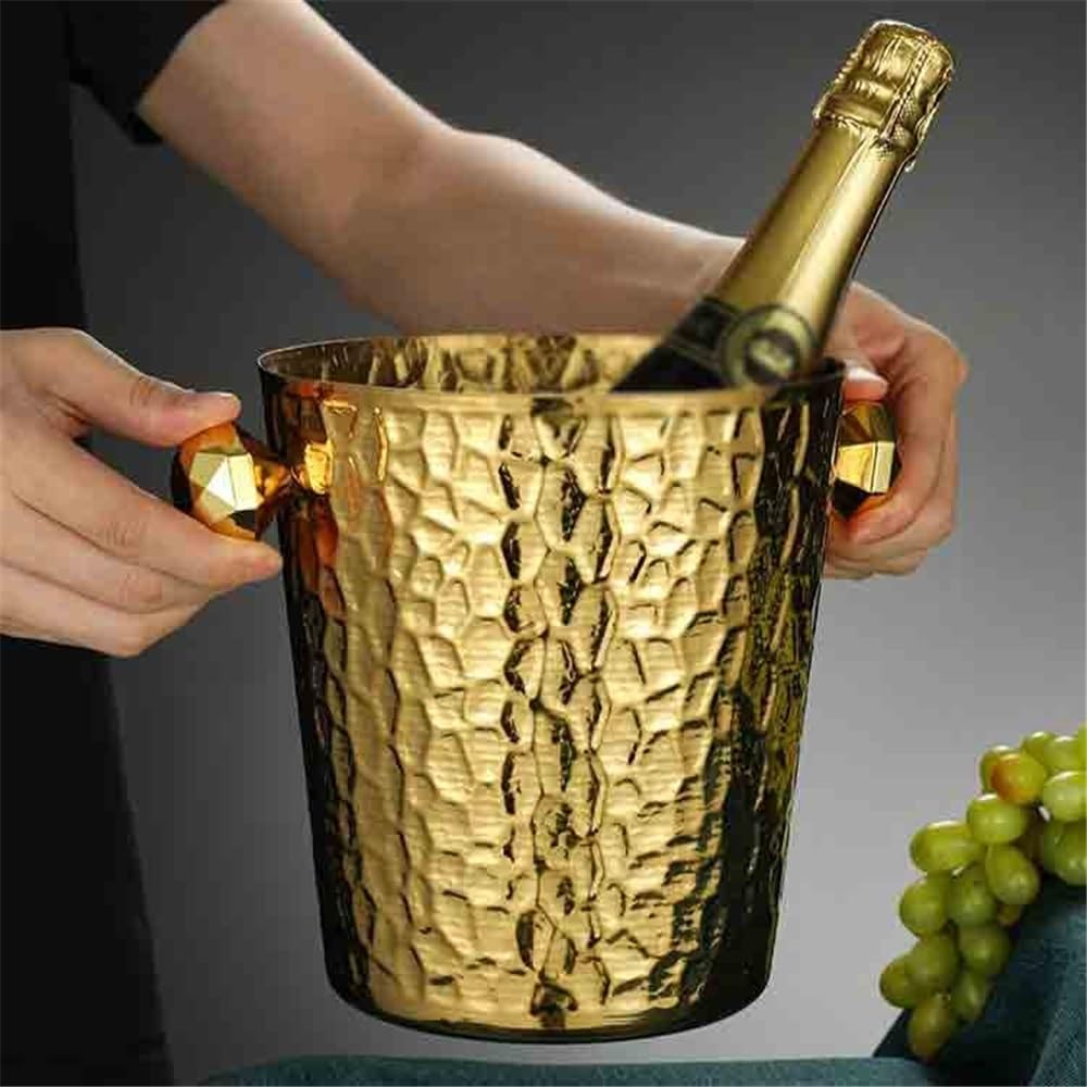 Ice Bucket Champagne Beer Wine Chilling Bucket Large Capacity Ice Pellet Bucket Ice Bucket Household Stainless Steel Ice Bucket Beverage Tub(Gold)