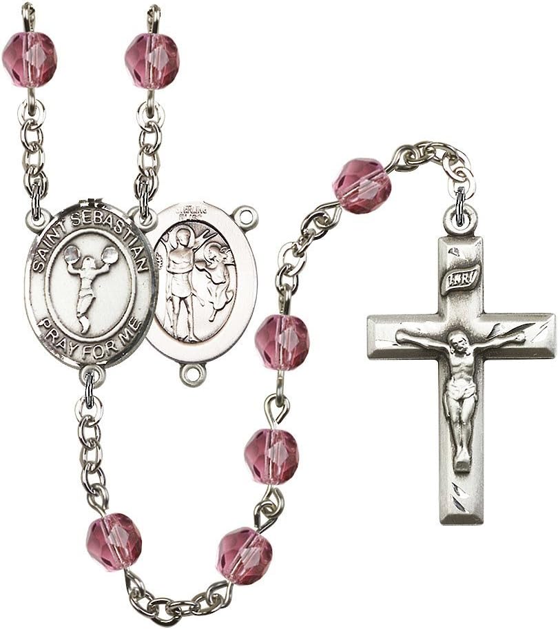 Bonyak Jewelry St. Sebastian/Cheerleading Silver-Plated Rosary - Every Birth Month Color and More