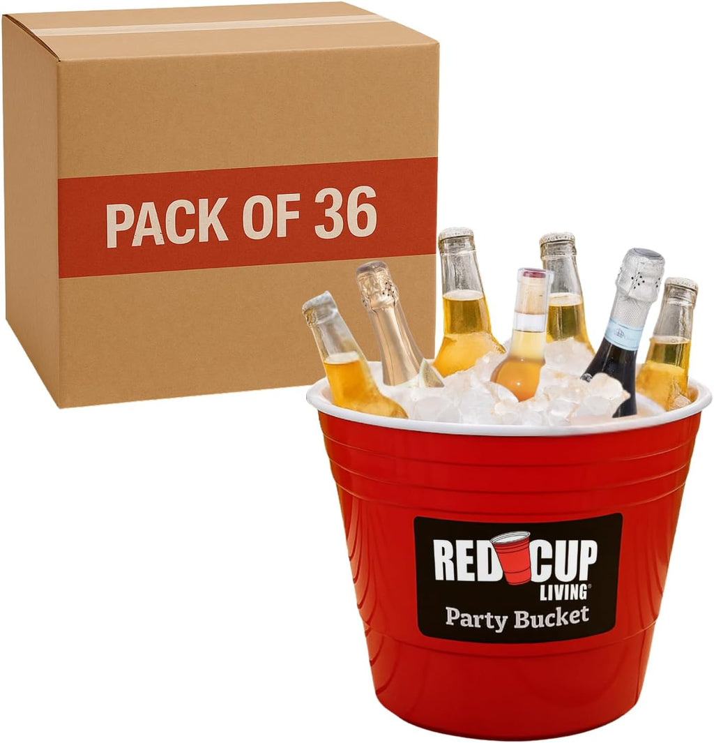 Reusable Red Plastic Ice Bucket for Parties - Large Beverage Tub, Wine Cooler, Beer Bucket, Drink Holder for Indoor/Outdoor Bars, Galvanized Tubs, Party Celebration, 201 Oz (Pack of 36)
