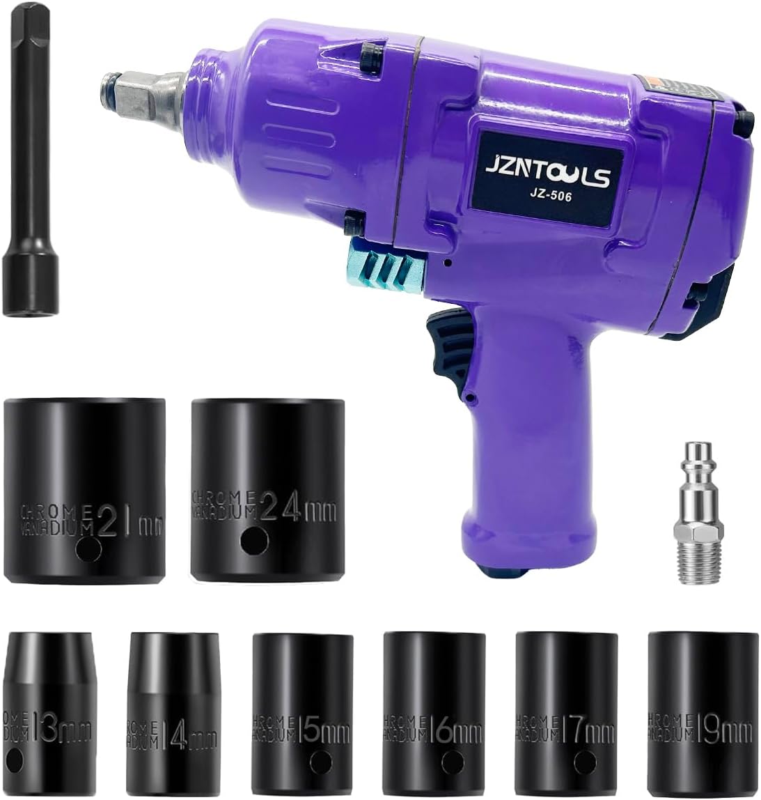 1/2-Inch Aluminum Air Impact Wrench - High Torque 1450 ft-lbs - Heavy Duty Twin Hammer，8-Piece CR-V Steel Impact Socket Set ，Heavy Duty Pneumatic Impact Wrenches for Automotive Repair