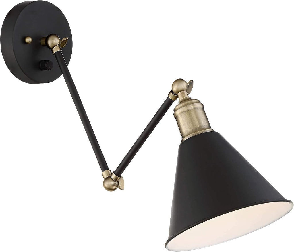 360 Lighting Wray Modern Indoor Adjustable Swing Arm Wall Lamp with Cord Set of 2 Black Antique Brass Plug-in Light Fixture Dimmable Metal Shade for Bedroom Bedside House Reading Living Room