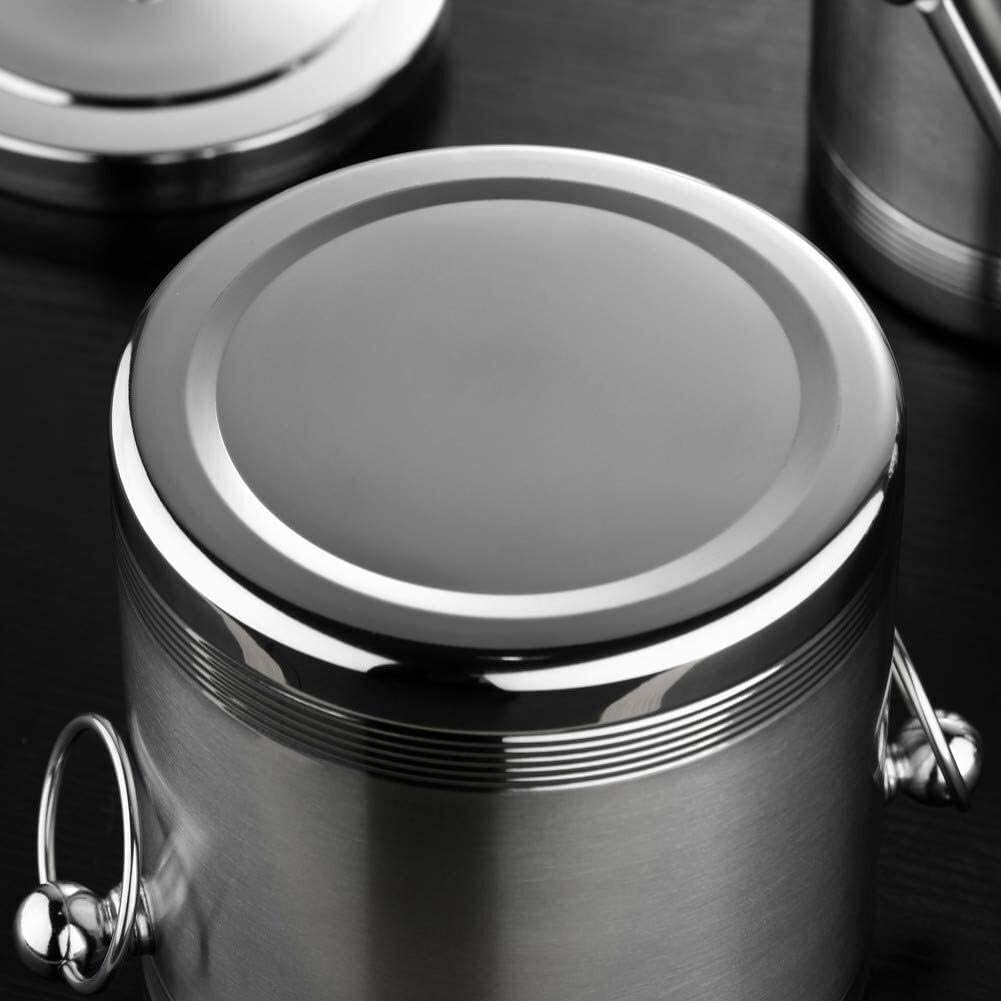 Ice Buckets for Parties Stainless Steel Ice Bucket with Tongs,Insulated Double Wall Chiller Resistant Lid Carry Handle for Party BBQ (K 1.4l)