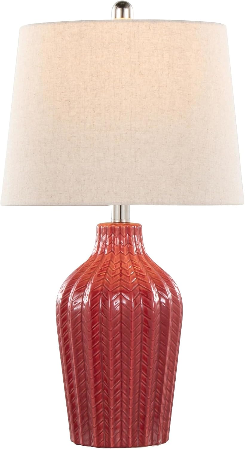 Rockwell 23' Ceramic Table Lamps Set of 2, Desk Lamp, Bedside Lamps for Night Stands, Nightstand Lamp, Small Lamp, Small Table Lamps for Living Room Set of 2, White Table Lamp (Glossy Brick Red)