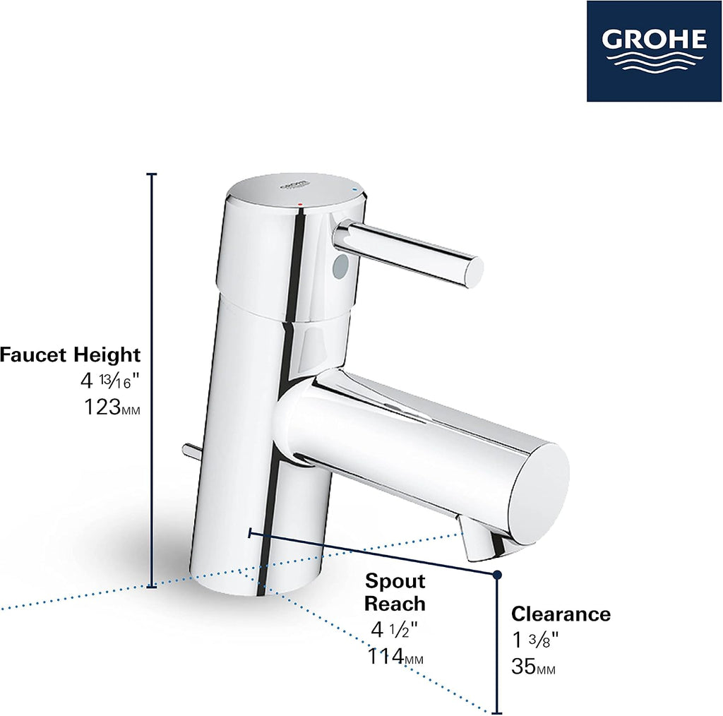 GROHE 34702EN1 Concetto, Single Hole Single-Handle XS-Size Bathroom Faucet 1.2 GPM, Brushed Nickel