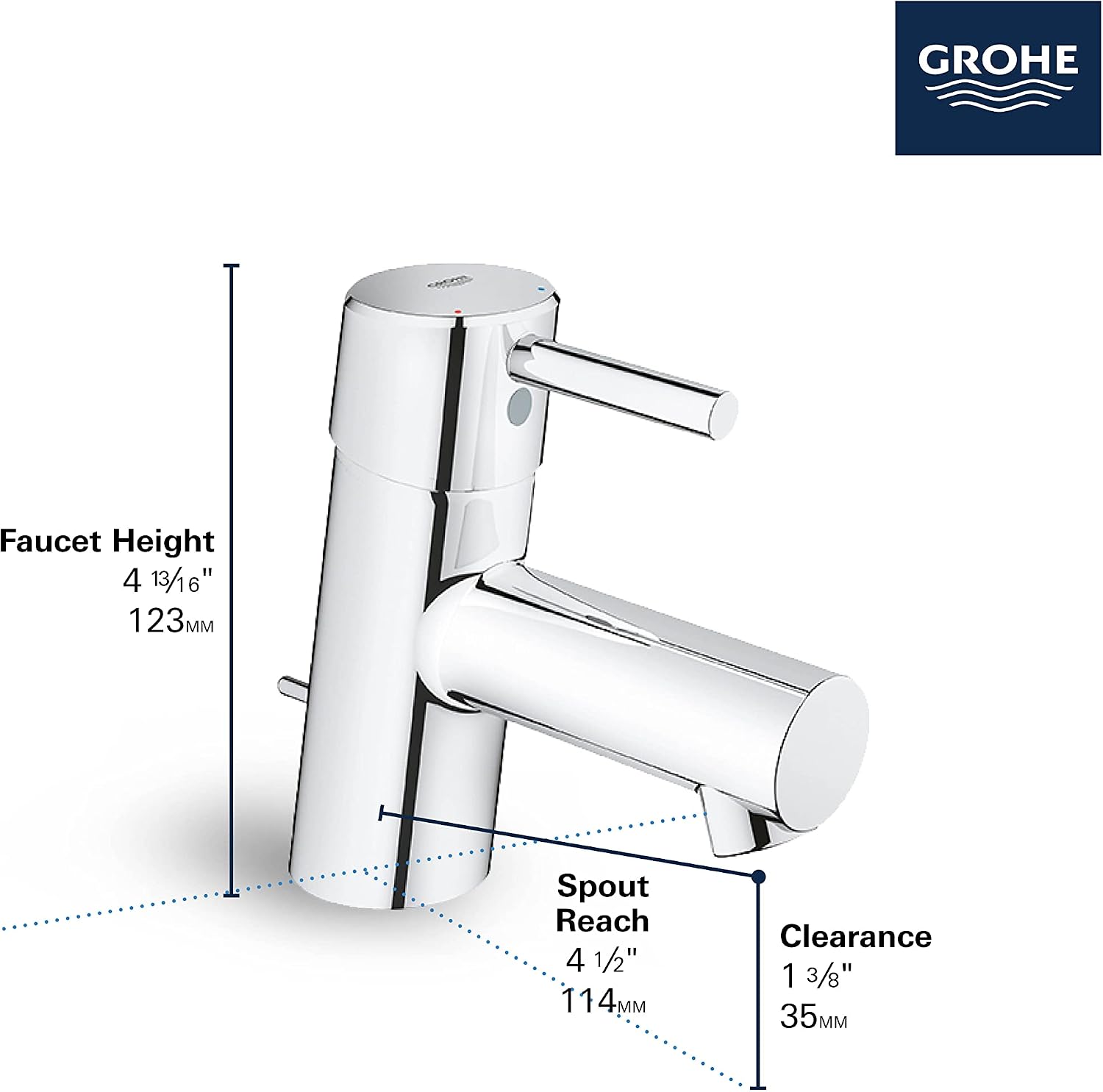 GROHE 34702EN1 Concetto, Single Hole Single-Handle XS-Size Bathroom Faucet 1.2 GPM, Brushed Nickel