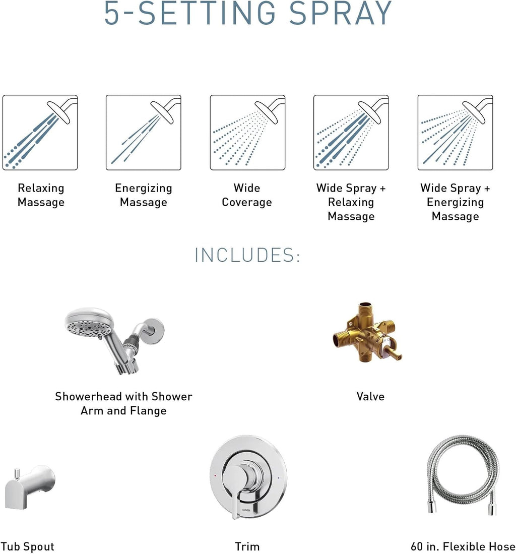 Moen Beric Shower Faucet with Handshower and Included Valve – Spot Resist Nickel Finish, 2-Function Diverter, Modern Design, 82775SRN