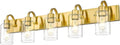 Emliviar 5-Light Vintage Vanity Lighting for Bathroom, 37-Inch Wall Mount Light Fixture with Clear Glass Shade, Brushed Gold Finish, YCE237B-5W BG