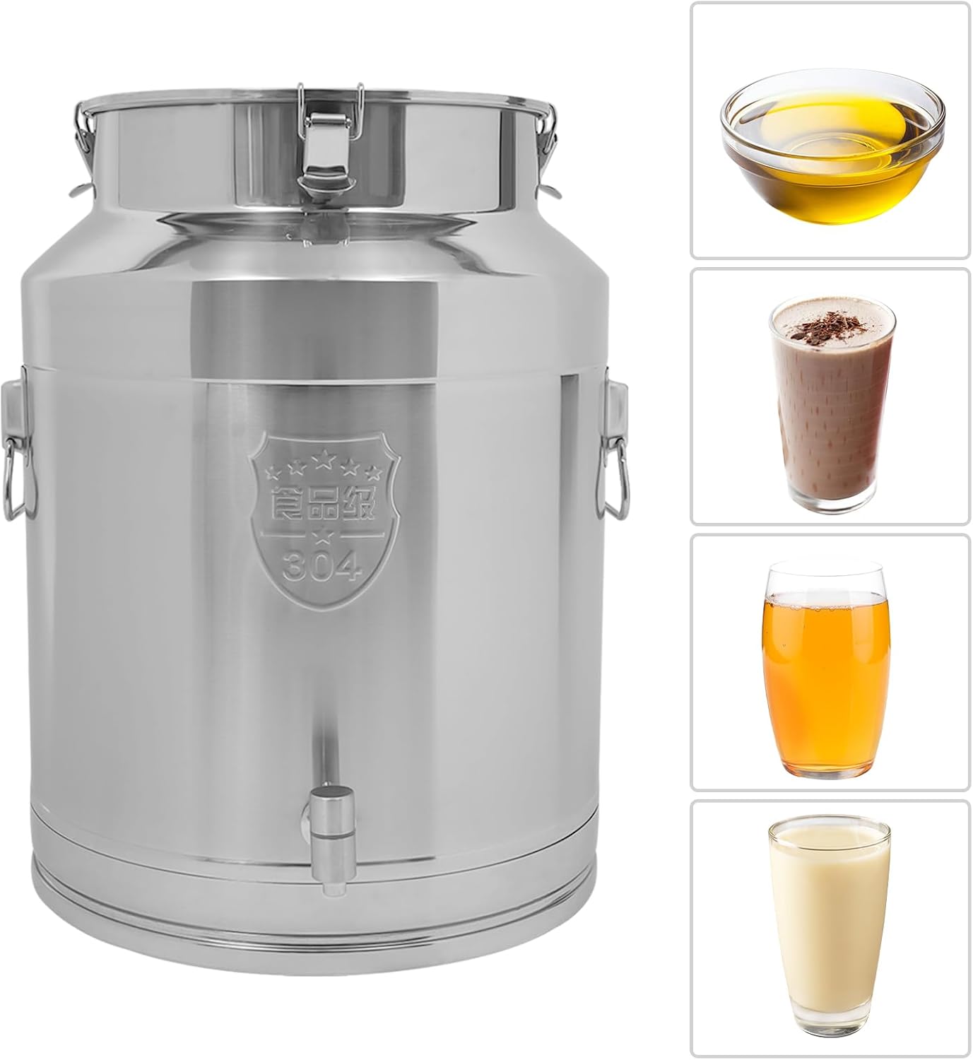 Milk Can with Spigot, 304 Stainless Steel Milk Dispenser Container Pail, 17Gal Stainless Steel Water Jug 64L Hanging Lid Bucket Drink Beverage Dispenser for Oil Tea Wine