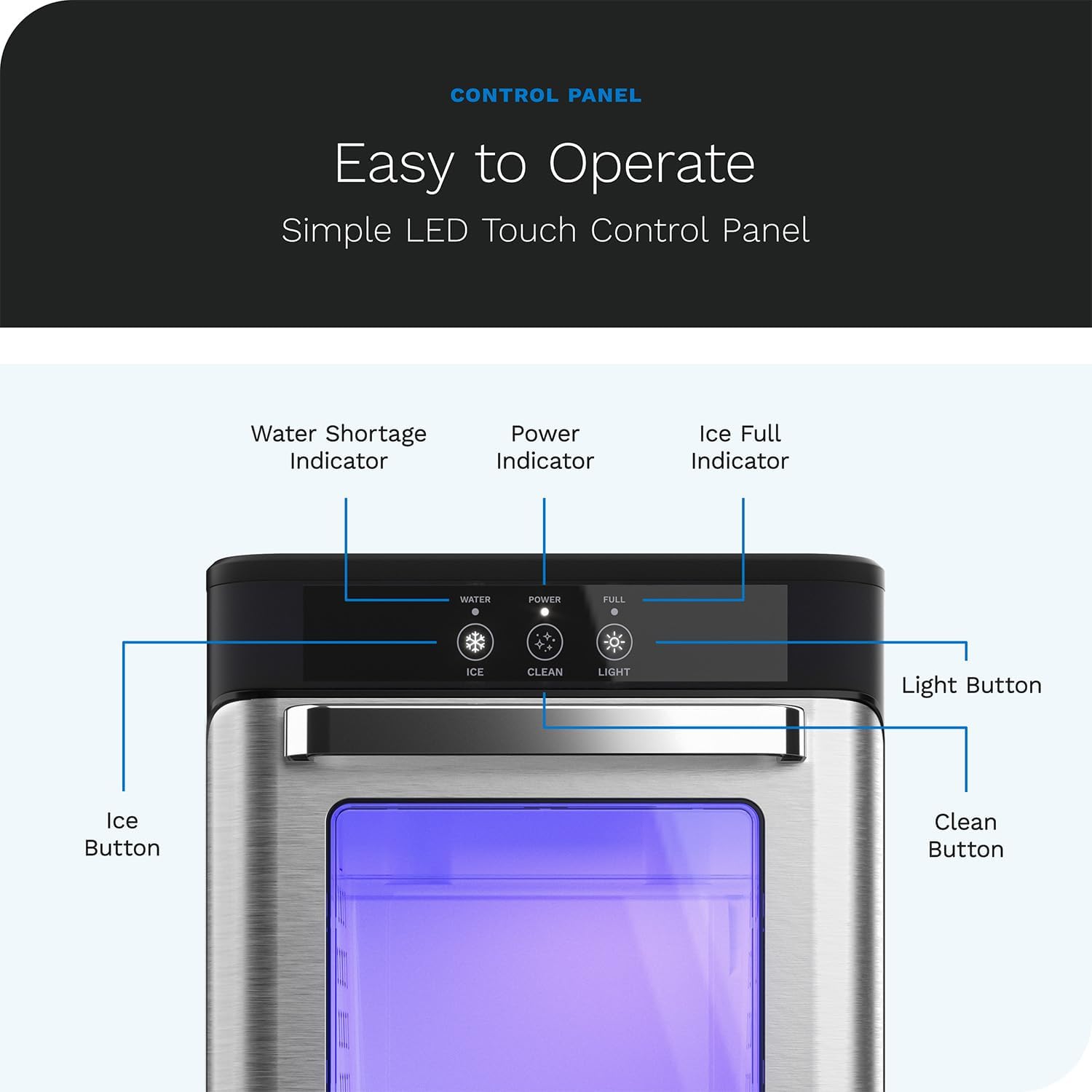 hOmeLabs Countertop Nugget Ice Maker - Stainless Steel with Touch Screen - Portable and Compact - Chewable Nugget Ice Machine - Produces Up to 44lb of Ice Per Day