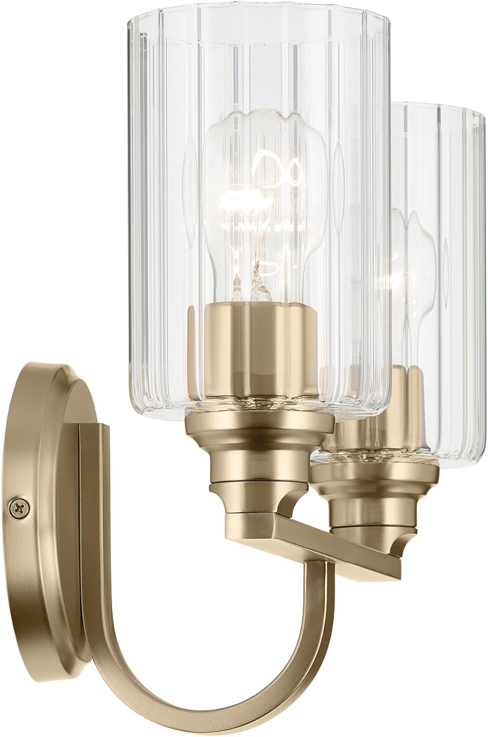Kichler Gioe 2-Light Vanity Light Fixture 14.25' Bathroom Light with Clear Fluted Glass in Champagne Bronze for Bathroom Vanity Over Mirror (14.25' W x 10.5' H), 55225CPZFLU