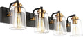 SOLFART Vintage Vanity Lighting Fixtures for Bathroom 4 Light Bathroom Vanity Light Black Brass Wall Light Sconce Light Black with Brass Light for Bath