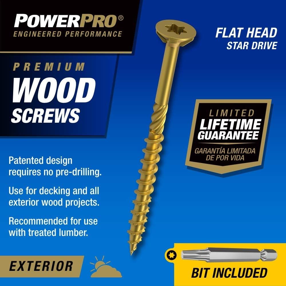 Power Pro Premium Exterior Wood Screws, #9 x 3 Inch All-Purpose Deck Screws for Outdoor Projects, T-25 Star Bit Included, Bronze, 2000 Pieces | 967778V4