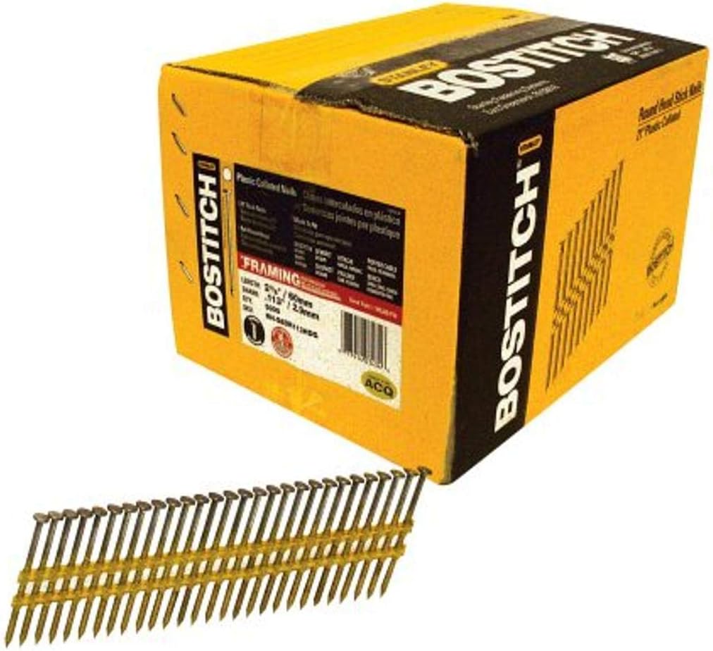 BOSTITCH RH-S8DR113HDG Round Head. 2-3/8-Inch by .113-Inch by 21 Degree Plastic Collated Ring-shank Galvanized Framing Nail (5,000 per Box)