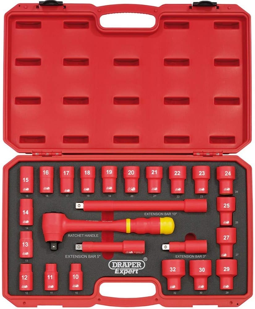 Draper 31070 1/2-Inch Square Drive VDE Fully Insulated Metric 24 Piece Socket Set