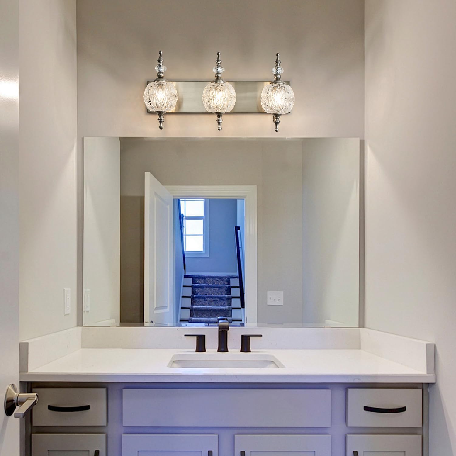 Brushed Nickel Vanity Lights Bathroom Vanity Light Fixtures Vintage 3-Light Bathroom Lighting Fixtures Over Mirror