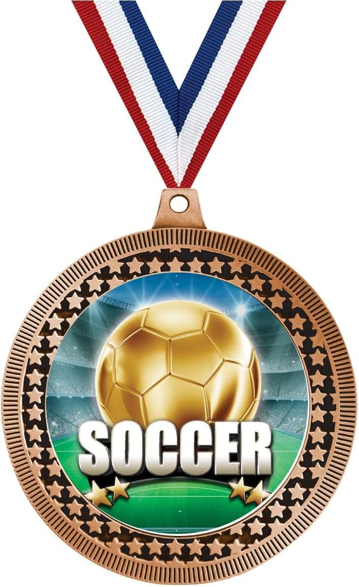 Crown Awards 2.75' Soccer Titan Series Medal Award, Bronze Vega Soccer Titan Series Team Trophy Award Includes Free Neck Ribbon Prime