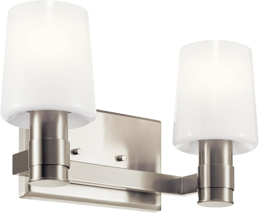 Kichler Adani 2-Light Vanity Light Fixture, Modern Bathroom Lighting with Opal Glass in Brushed Nickel, Wall Mount Light for Bathroom or Powder Room (8.25 x 14.5 in), 55175NI