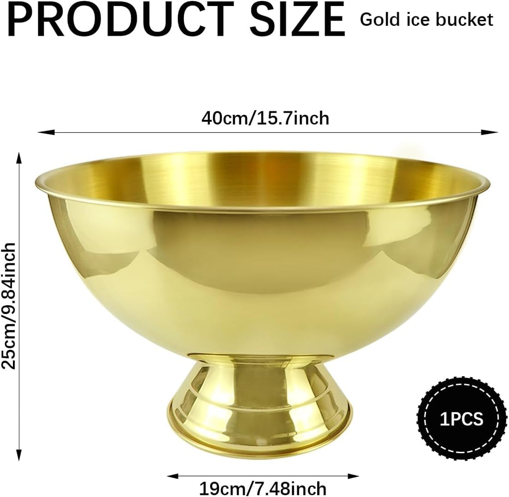 3 Gallon 12L Stainless Steel Beverage Tub Insulated Ice Bucket Metal Champagne Bowl with Base Large Size Ice Bowl for Wine Beer Home Bar Parties（Gold）