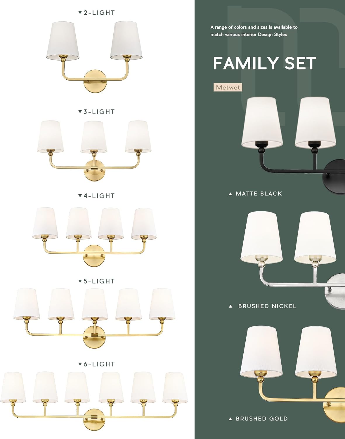 Bathroom Light Fixtures, 4 Light Brushed Gold Vanity Lights with Flared White Fabric Shade, 28 Inch Wall Sconce, Modern Sconces Wall Lighting for Hallway Bedroom, VL837-BG-4
