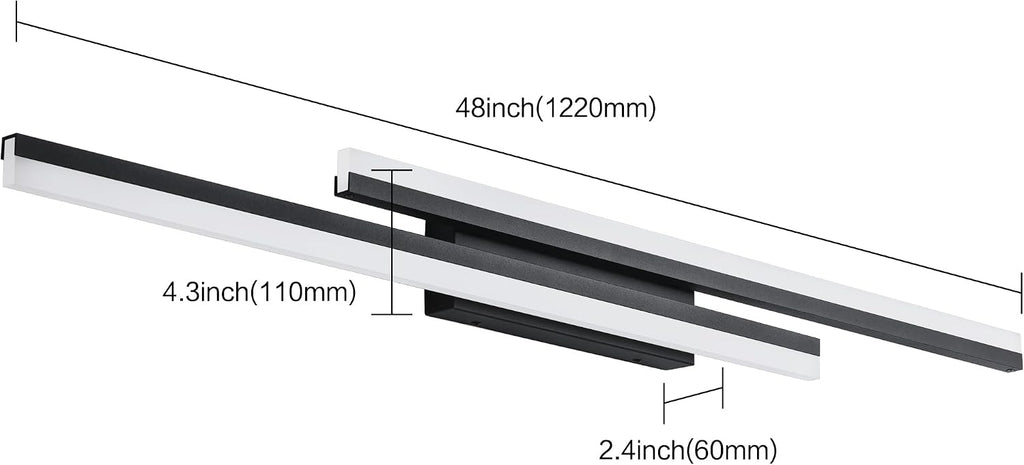PRESDE 48 Inch Bathroom Light Fixtures Black Vanity Light Bar LED Modern Bath Lighting Over Mirror 5CCT
