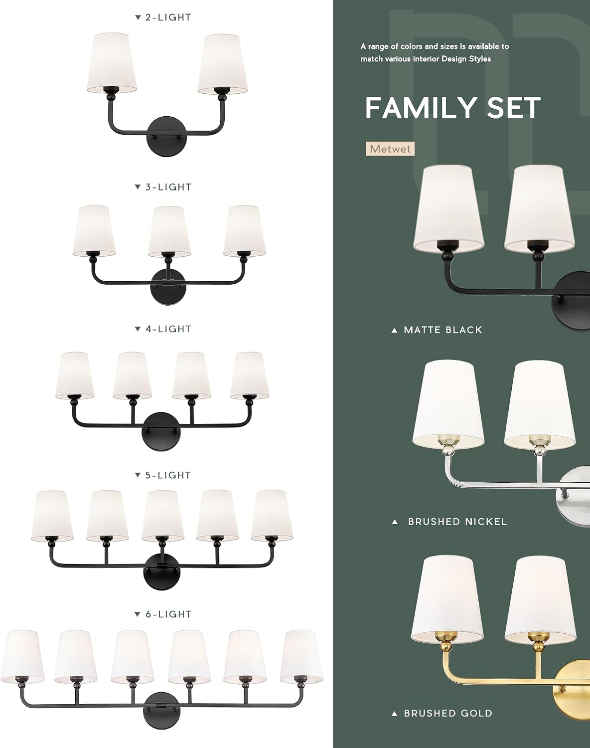 Bathroom Light Fixtures, 5 Light Matte Black Vanity Lights with Flared White Fabric Shade, 35 Inch Wall Sconce, Modern Sconces Wall Lighting for Hallway Bedroom, VL837-MB-5