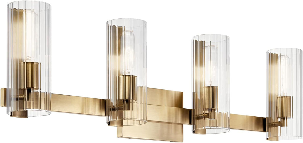 Kichler Jemsa 32' 4-Light Modern Bathroom Vanity Light Fixture with Clear Fluted Glass in Champagne Bronze for Bathroom Lighting Over Mirror (9.75' H x 32' W), 55169CPZ