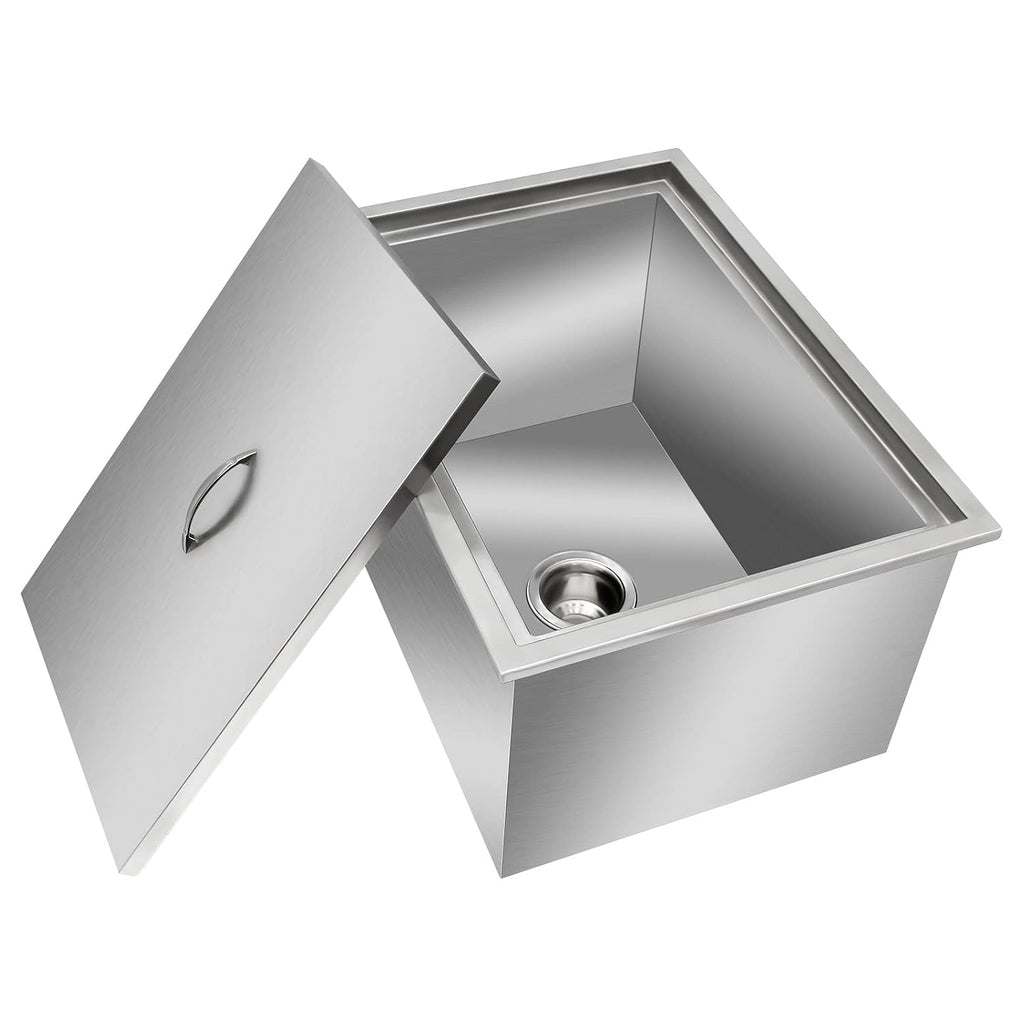 Drop in Ice Chest, Outdoor 304 Stainless Steel Built-in Ice Bucket, Ice Bin Cooler with Cover Including Drain-Pipe & Drain Plug Lid for Cold Wine Beer,23''L X 17''W X 12''H