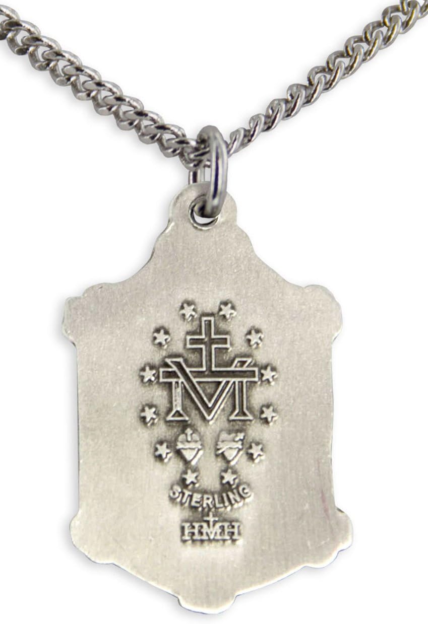 Heartland Store Women's Sterling Silver Miraculous Pendant with Flowers + 18 Inch Rhodium Plated Chain & Clasp| USA Made