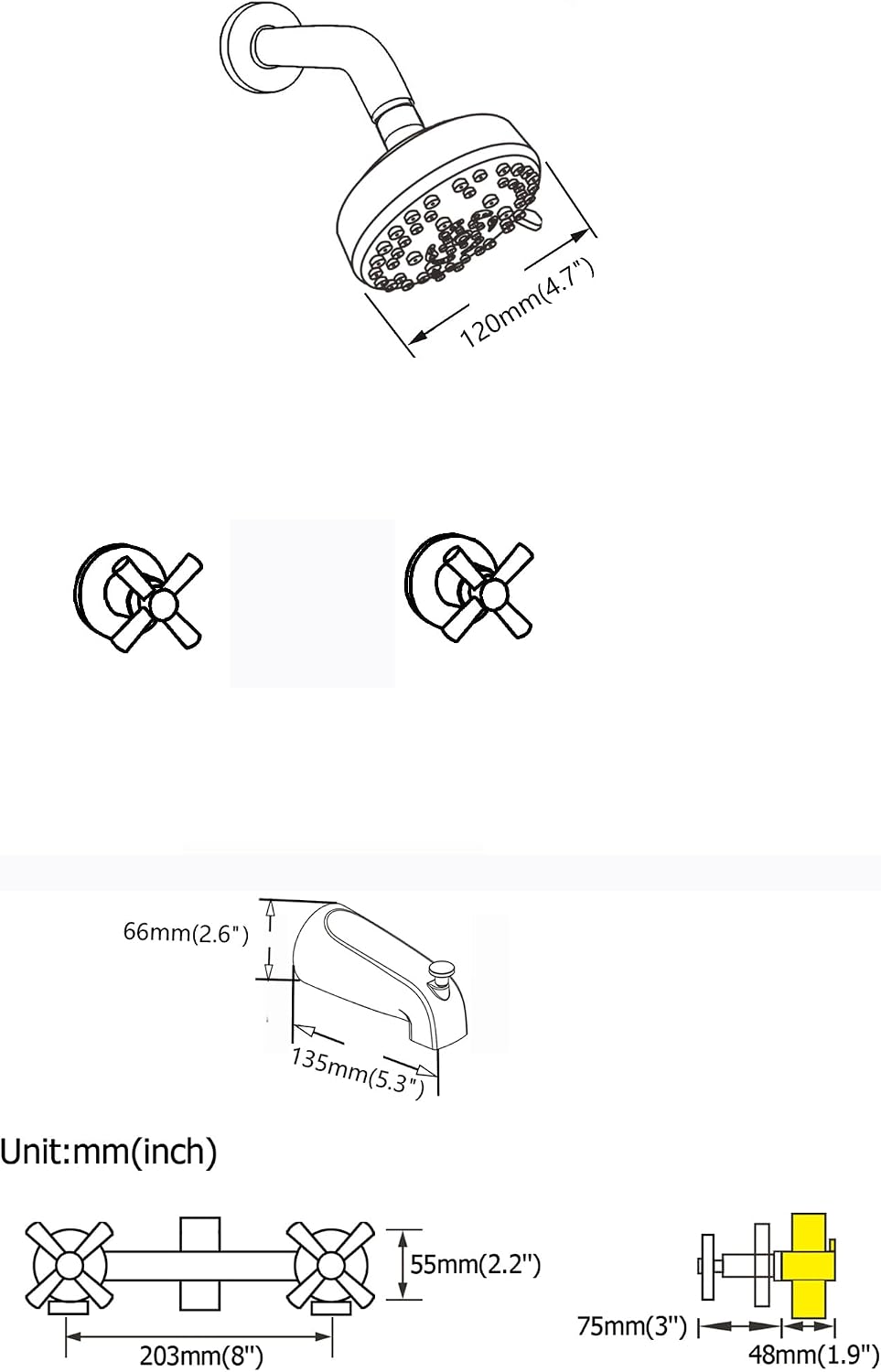 2 Handle Tub Shower Faucet Bathtub Shower Faucet Set Brushed Nickel, Tub and Shower Trim Kit Wall Mounted