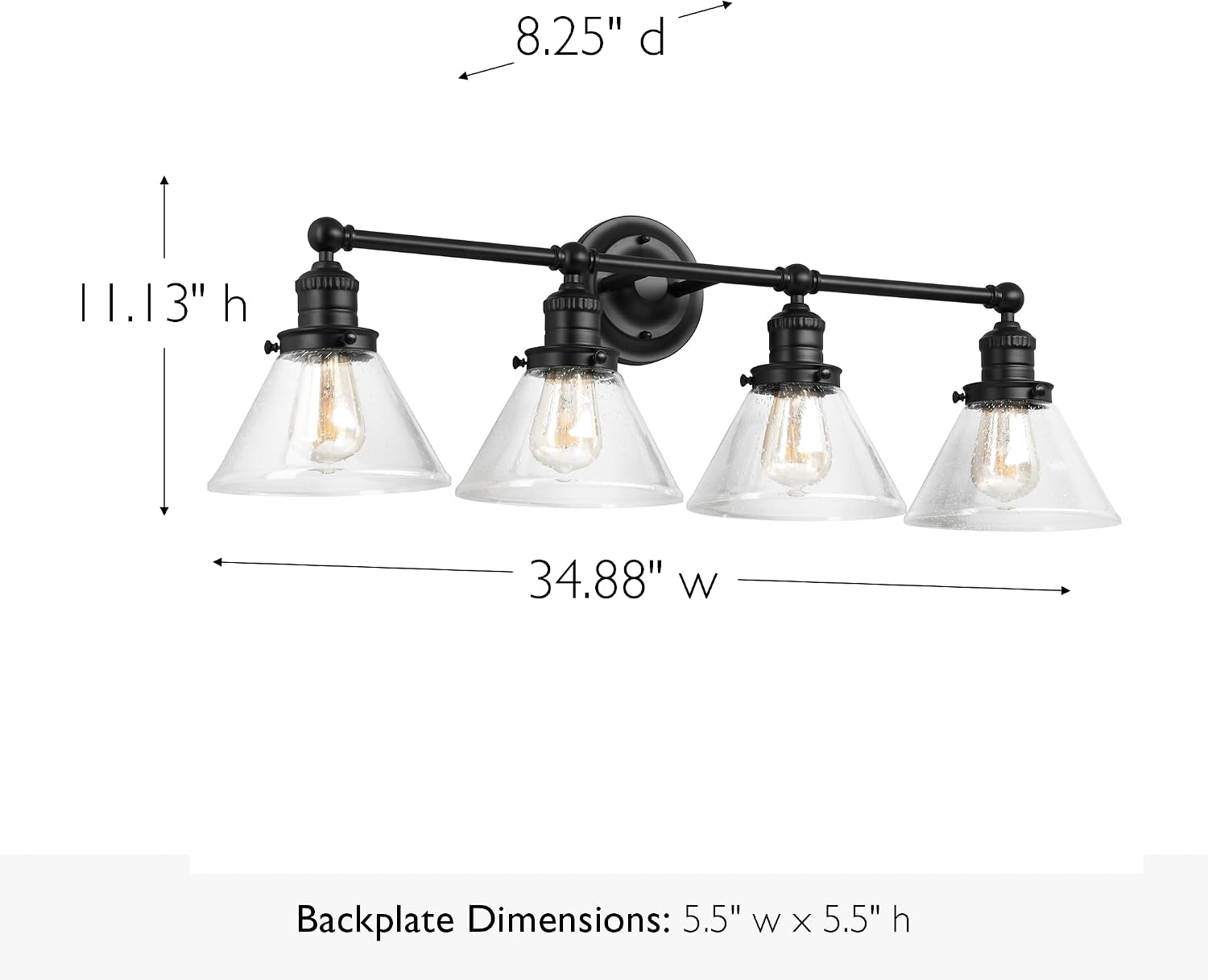 Design House Augustin Vanity Light, 4-Light, Seeded Glass Warm Glow, Dimmable, Up/Down Glow, Easy Installation, E26 Socket, Black, 34.9 in L x 8.3 in D x 11.1 in H, 589044-BLK