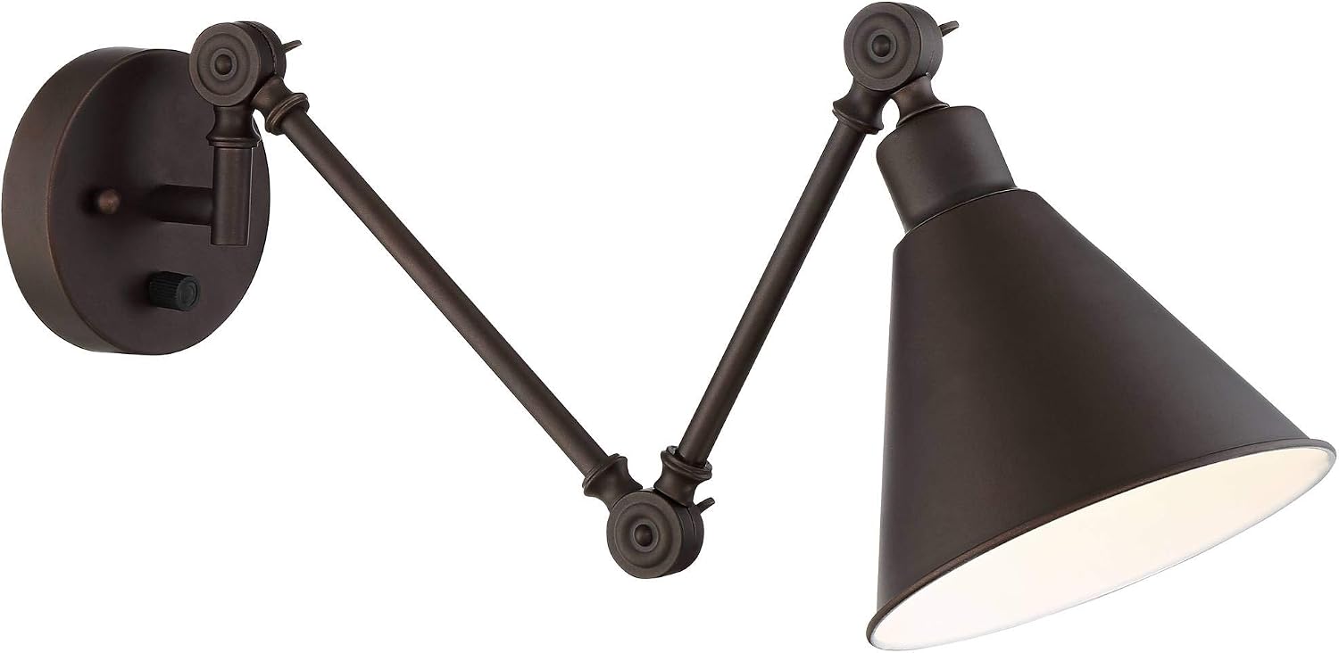 360 Lighting Wray Modern Industrial Vertical Adjustable Swing Arm Plug in Wall Lights Set of 2 Lamps Dark Bronze Light Fixture Up Down Sconce Bedroom Bedside House Reading Living Room Hallway