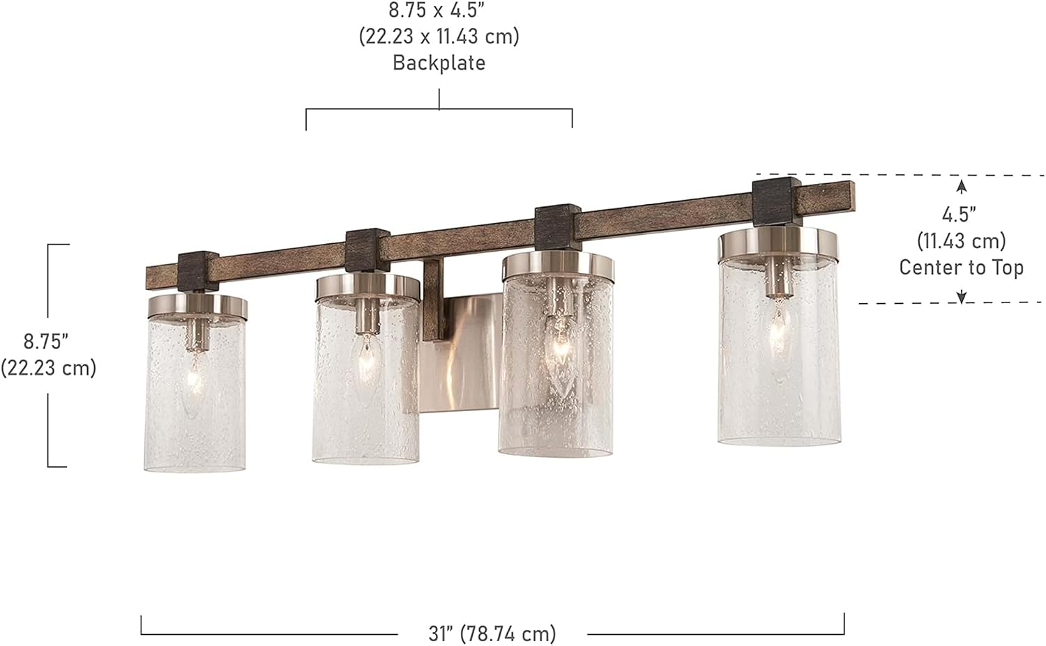 Minka Lavery 4634-106 Bridlewood Vanity Bath Light, 4-Light, 240 Total Watts, 31-in H x 8.75-in W, Stone Grey w/Brushed Nickel