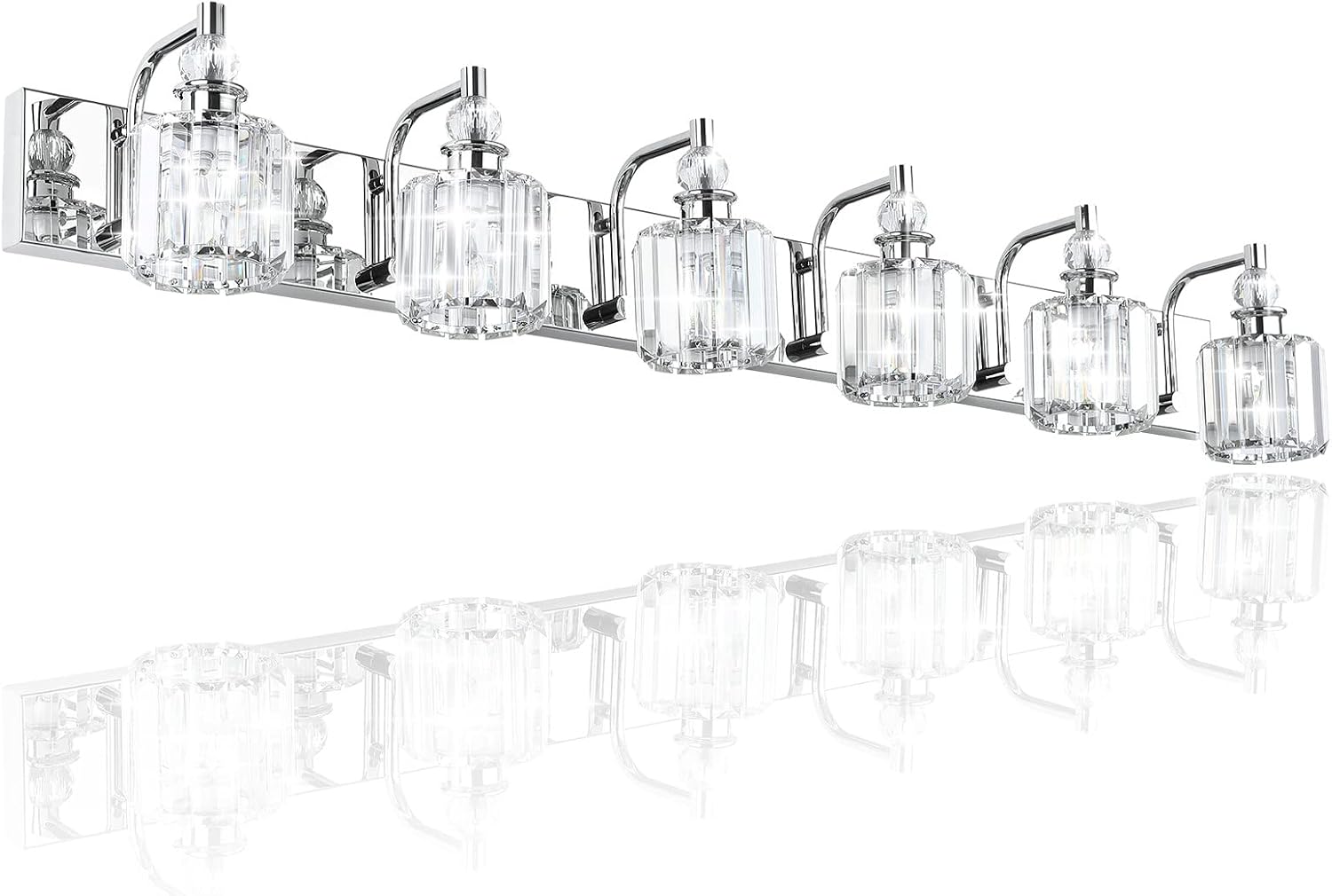 Ralbay Crystal Vanity Lights 6 Light 48' Modern Crystal Bathroom Lights Fixtures Over Long Mirror Stainless Steel Chrome Vanity Light for Bathroom Wall Lights Fixtures