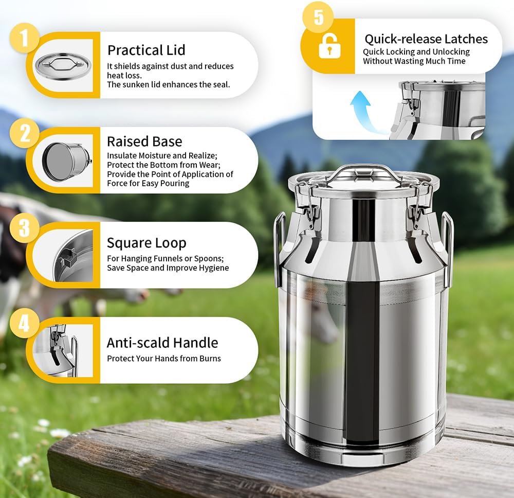 13 Gallon Stainless Steel Milk Can 30L Milk Jug | Food-grade Stainless Steel Container, Milk Bucket, Water Jug, Silicone Sealed Lid, Heavy Duty