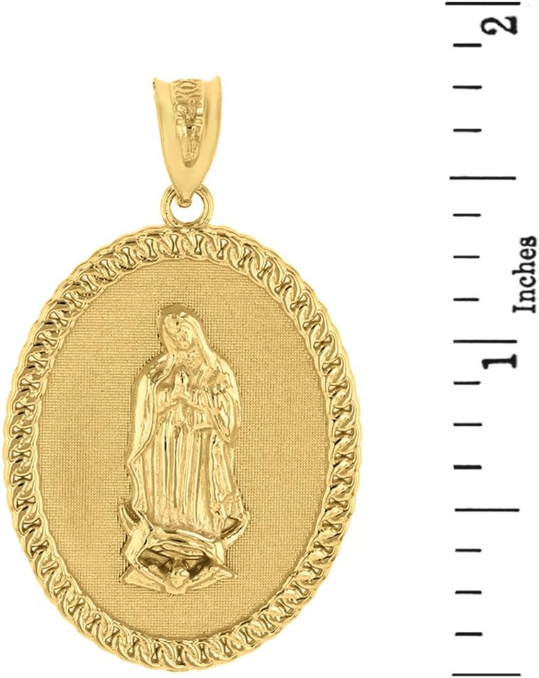 Religious Jewelry 14k Yellow Gold Blessed Our Lady Of Guadalupe Miraculous Oval Medal Pendant (1.29')