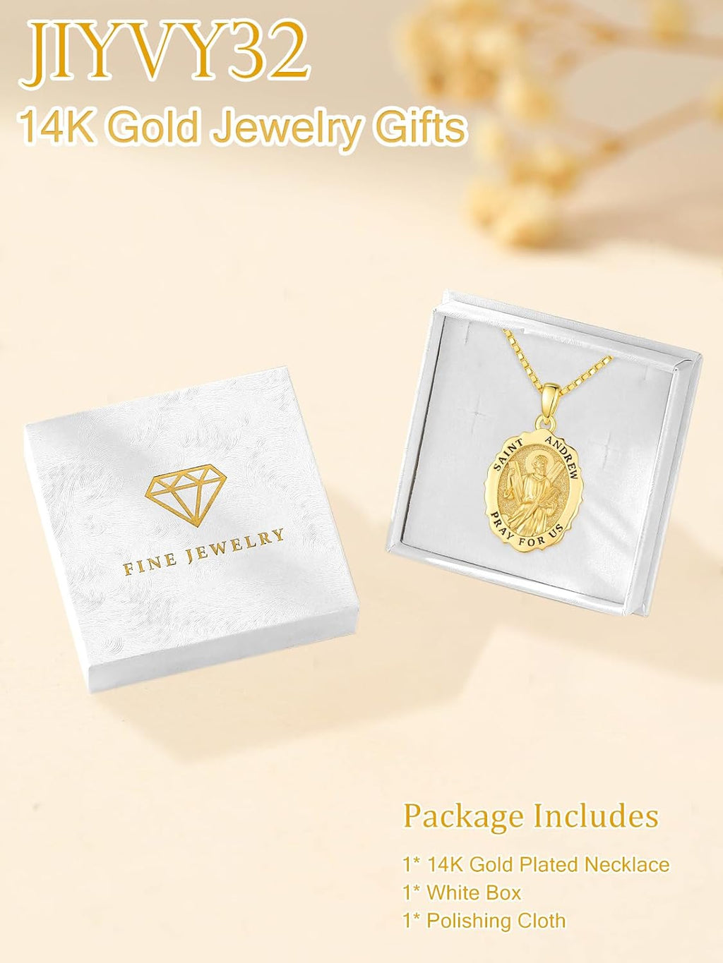 14K Gold Saint Medal Necklace for Women, Catholic Patron Saint Pendant Necklace, Christian Religious Jewelry Gift for Confirmation Baptism Communion Christmas Birthday
