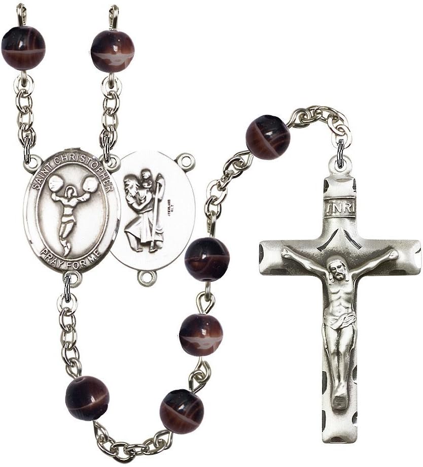 Bonyak Jewelry St. Christopher/Cheerleading Silver-Plated Rosary - Every Birth Month Color and More