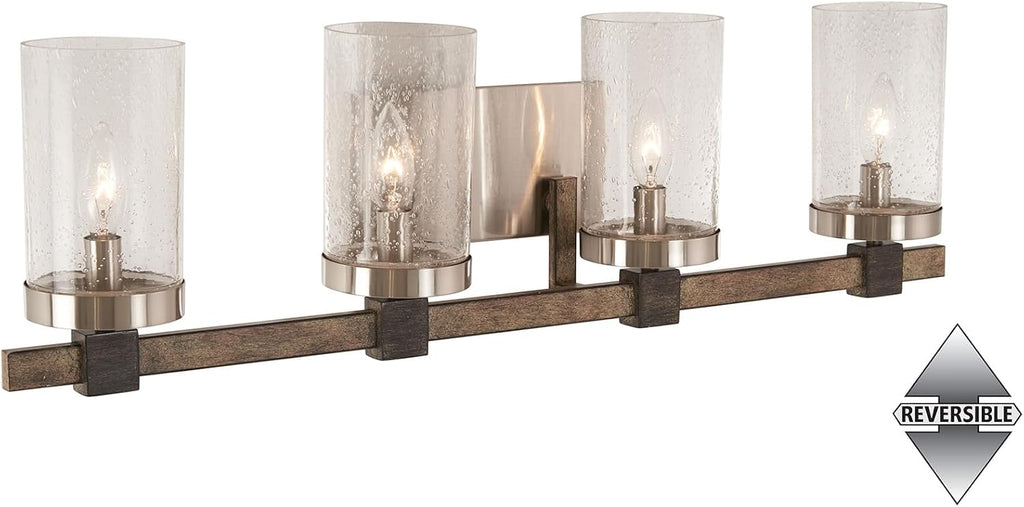 Minka Lavery 4634-106 Bridlewood Vanity Bath Light, 4-Light, 240 Total Watts, 31-in H x 8.75-in W, Stone Grey w/Brushed Nickel