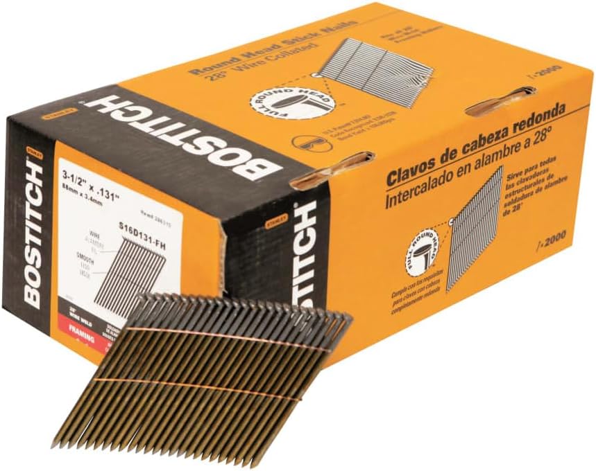 BOSTITCH S16D131GAL Thickcoat Clipped Head 3-1/2-Inch by .131-Inch by 28 Degree Wire Collated Framing Nail (2,000 per Box)