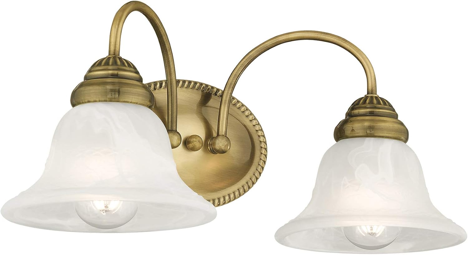 Livex Lighting 1532-01 Edgemont 2 Light Vanity Antique Brass with White Alabaster Glass