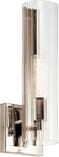 Kichler Jemsa 1 Light Wall Sconce, Modern Light with Clear Fluted Glass in Polished Nickel for Bathroom, Powder Room, Sides of Fireplace, Down a Hallway, Kitchen, or Bedroom (14' x 4.75'), 55165PN