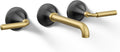 Kohler T26439-4-BMB Tone Wall-Mount Bathroom Sink Faucet Set, Bathroom Faucet with Two Lever Handles, Matte Black with Moderne Brass