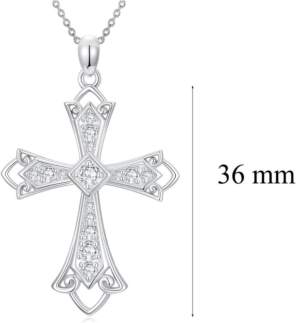 Real Sterling Silver Religious Necklace for Women, s925 Silver Cross Necklace Christian Religion Jewelry for Confirmation Baptism Ladies Mom, 18+2'