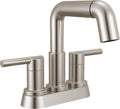 Delta Nicoli Centerset Brushed Nickel Bathroom Faucet with Sprayer, 4 Inch 3 Hole Bathroom Sink Faucet with Pull Out Sprayer, Push-Pop Drain, Stainless 25849LF-SSPD