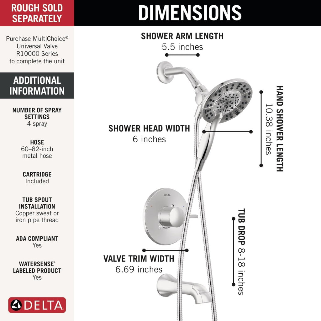 Delta Albion Bathtub Shower Faucet Set in Chrome 1.75 GPM, T144855-I