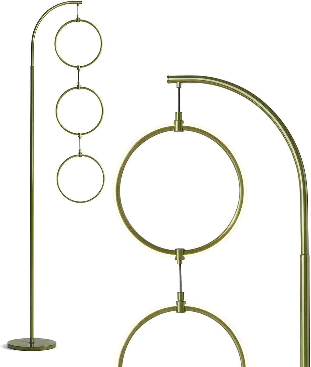 Brightech Nova Modern Floor Lamp - Contemporary Arc Tall Lamp with 3-Circle Ring-Style Pendant - Over the Couch Standing Lamp on Arching Pole - Eclectic Tall Lamp Matches Living Room Décor - Green