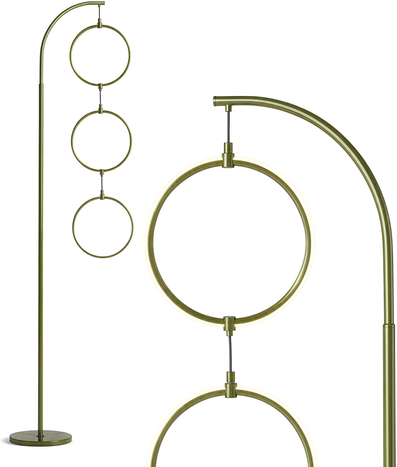 Brightech Nova Modern Floor Lamp - Contemporary Arc Tall Lamp with 3-Circle Ring-Style Pendant - Over the Couch Standing Lamp on Arching Pole - Eclectic Tall Lamp Matches Living Room Décor - Green