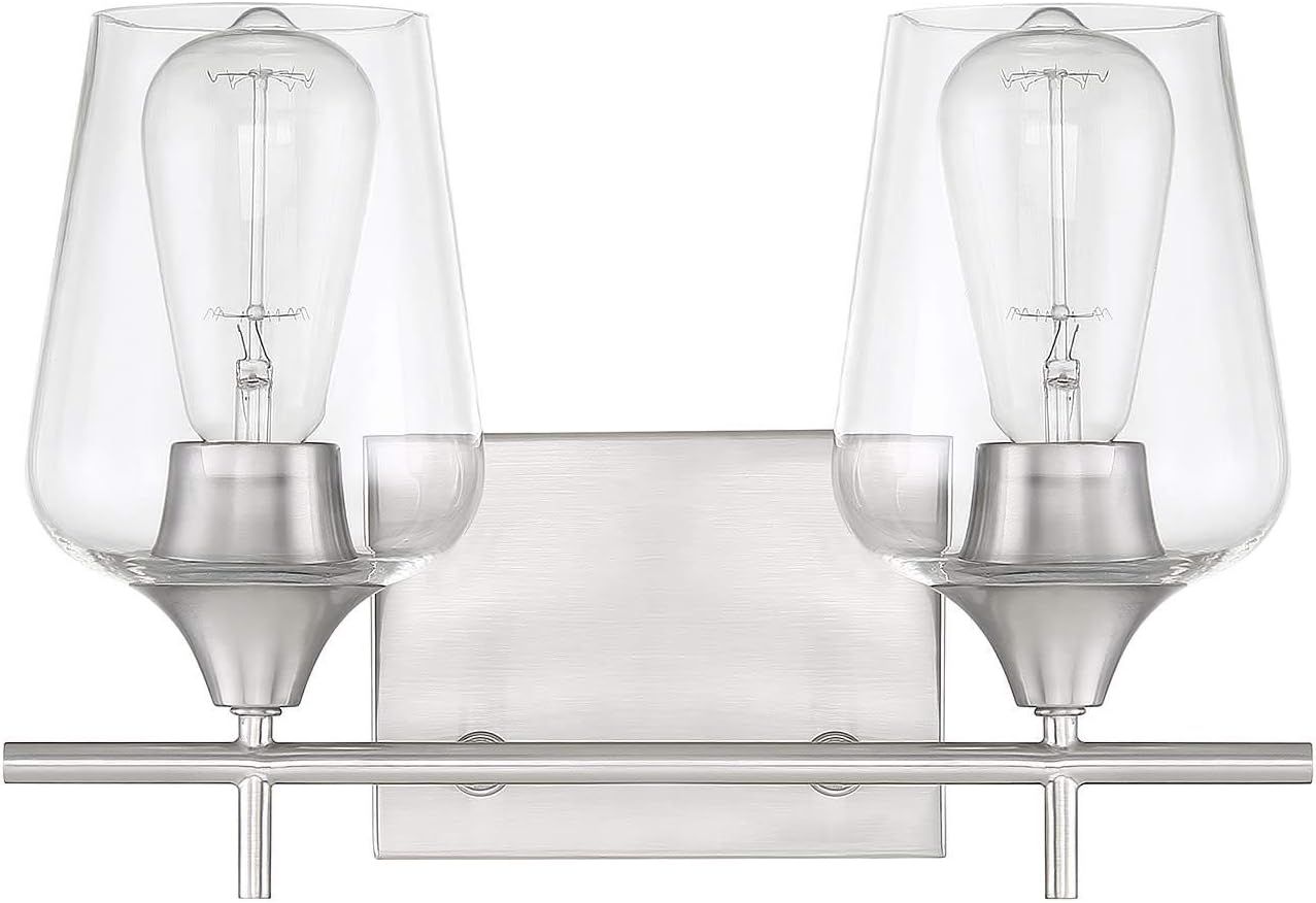 Savoy Essentials 8-4030-2-322 Octave Bohemian Clear Glass Bathroom Vanity Wall Light, 2-Light 120 Total Watts, 10' H x 14' W, Warm Brass